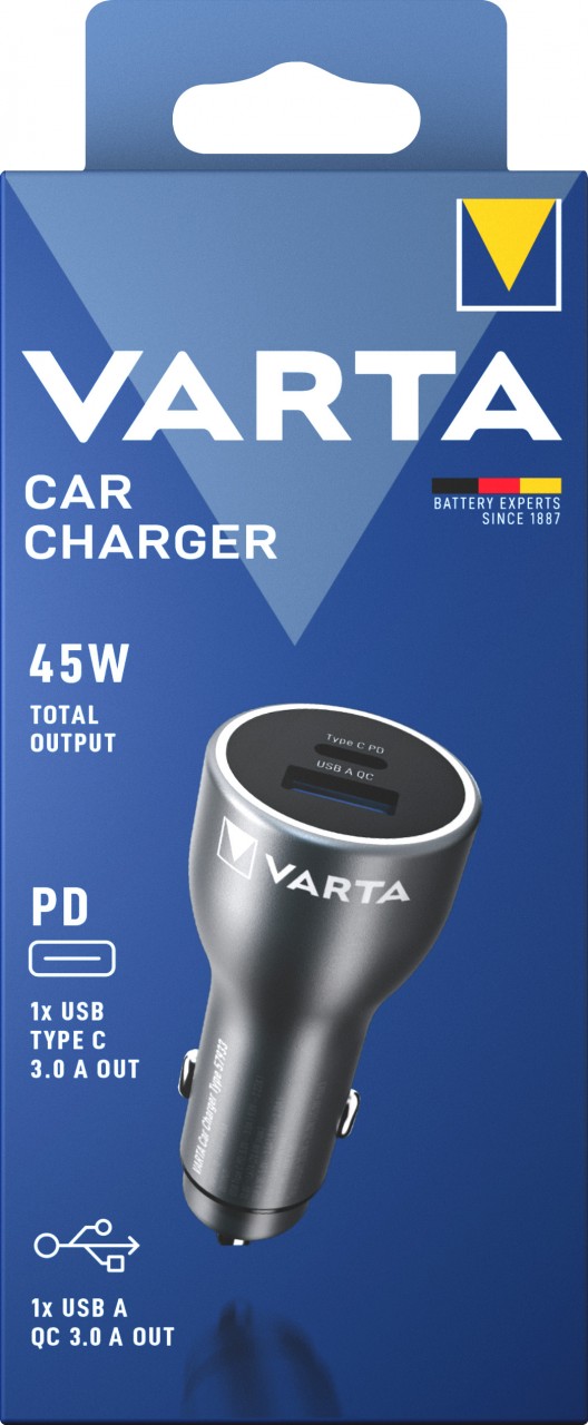 Varta Ladeadapter, KFZ, Car Charger, 45W, anthrazit 1x USB-A QC, 1x USB-C PD, Retail Blister Varta Ladeadapter, KFZ, Car Charger, 45W, anthrazit 1x USB-A QC, 1x USB-C PD, Retail Blister von Varta