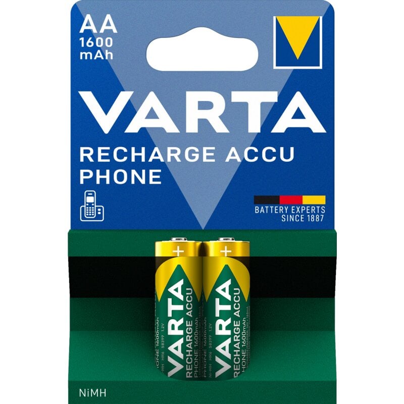 Varta Phone AA Mignon Akku VT399 Ni-MH 1,2V 1600mAh 2er Blister Varta Phone AA Mignon Akku VT399 Ni-MH 1,2V 1600mAh 2er Blister von Varta