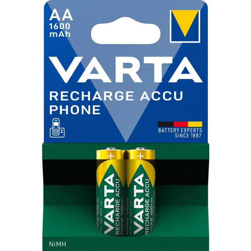 Varta Phone AA Mignon Akku VT399 Ni-MH 1,2V 1600mAh 2er Blister Varta Phone AA Mignon Akku VT399 Ni-MH 1,2V 1600mAh 2er Blister von Varta