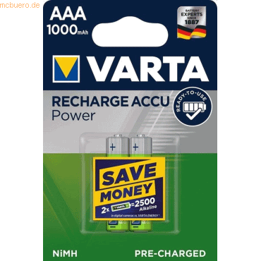 Varta Photo Akku NiMH Micro (AAA) 1,2V 1000mAh VE=2 Stück von Varta