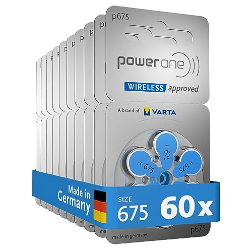 Varta Power One Hörgerätebatterien Typ 675 blau, Batterien 60 Stück Vorratspack, wireless approved, Größe p675 für Hörgeräte und Hörhilfen, high hearing level, quecksilberfrei, Made in Germany von Varta