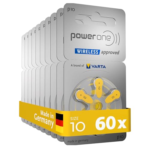 Varta Power one Hörgerätebatterien Typ 10 gelb, Batterien 60 Stück Vorratspack, wireless approved, Größe p10 für Hörgeräte und Hörhilfen, high hearing level, quecksilberfrei, Made in Germany Varta Power one Hörgerätebatterien Typ 10 gelb, Batterien 60 Stück Vorratspack, wireless approved, Größe p10 für Hörgeräte und Hörhilfen, high hearing level, quecksilberfrei, Made in Germany von Energizer