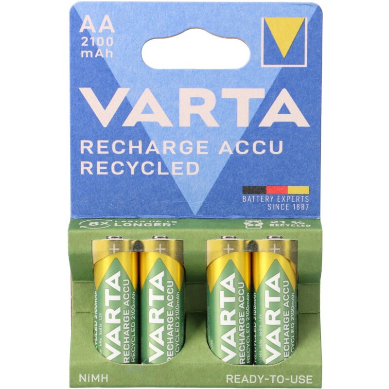 Varta Recharge AA Mignon Accu Recycled Ni-MH 1,2V 2100mAh 4er Blister von Varta