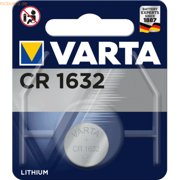 Varta VARTA Knopfzellenbatterie Electronics CR1632 Lithium von Varta