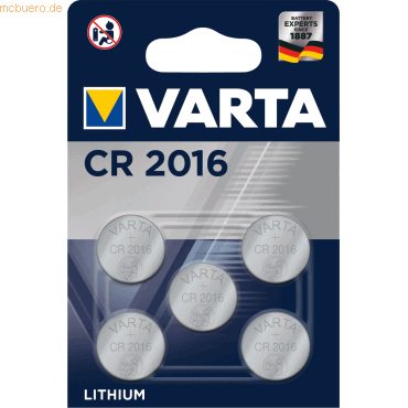 Varta VARTA Knopfzellenbatterie Electronics CR2016 Lithium 5er-Pack von Varta