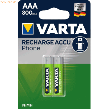 Varta VARTA Recharge Accu Phone, Telefon Akku, AAA 800mAh, 2Stk von Varta