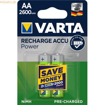 Varta VARTA Rechargeable Akku AA Mignon 2er 2600mAh (Entladeschutz) von Varta