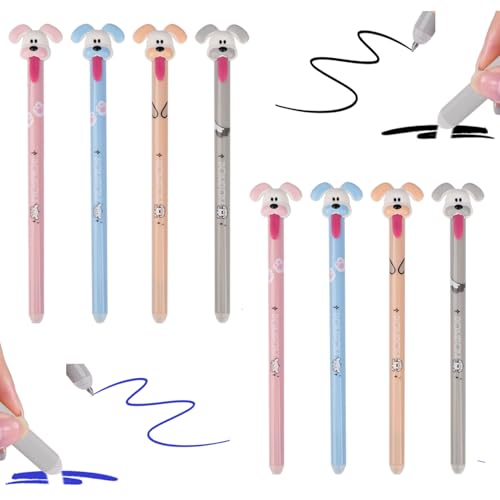 Vartegas 4/6er Set Radierbarer Kugelschreiber, 2025 süße 0.5mm Gelstiften, Radierbarer Stift Blau/Schwarz Tinte, Tier Erasable Pen in Hunde/Bär/Huhn/Kaninchen/Löwe/Koala-Designs (B-Set) von Vartegas