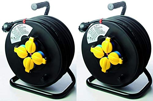 2 x 50 m 4-Fach Schuko Kabeltrommel Baustellen Verlängerungskabel IP44 H07RN-F 3G1,5, schwarz gelb (für den Außenbereich und den Einsatz auf Baustellen) (2, 50 m Kabeltrommel GELB IP 44) von Varytec