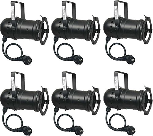 Varytec 1247-6 x PAR 30 Spot-Light Scheinwerfer SCHWARZ black PAR-30 mit E-27 Fassung & Kabel mit Schuko-Stecker von Varytec