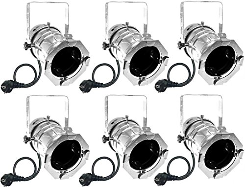 Varytec 1248-6 x PAR 30 Spot-Light Scheinwerfer SILBER polish PAR-30 mit E-27 Fassung & Kabel mit Schuko-Stecker von Varytec