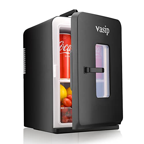 Vasip Mini Kühlschrank 15L, Tragbar mit Kühl- und Heizfunktion, Kleiner Getränkekühlschrank für Hause Büro Camping und Auto (AC/DC) von Vasip