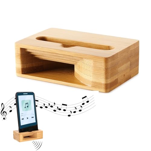 Holz Lautsprecher Halter, Handy-Halter-Verstärker Lautsprecher, Tragbare Holz-Handy-Dock, Gelten für Smartphone(Braun) von Vastsea