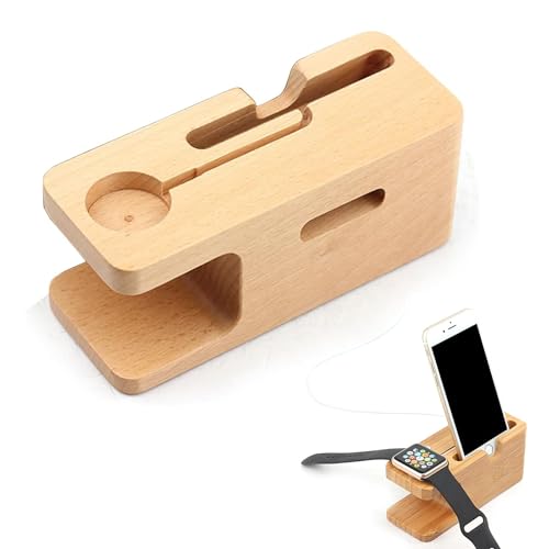 Vastsea Holz Telefon Dockingstation, Bambus Ladestation, Hölzerner Handyständer, Bietet Ladestation für Mobiltelefone und Uhren, Geeignet für Büroschreibtische, Schlafzimmer und Nachttische von Vastsea