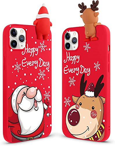 Vauki 2 Stück Hülle für iPhone 14 Pro Max, Rot Weihnachten Silikon Handyhülle mit Süß Muster 3D Slim Case Cover Cartoon Tiere Puppe Motiv Schutzhülle, Hirsch Weihnachtsmann für iPhone 14 Pro Max von Vauki