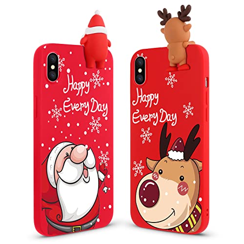 Vauki 2 Stück Hülle für iPhone XS Max, Rot Weihnachten Silikon Handyhülle mit Süß Muster 3D Slim Case Cover Cartoon Tiere Puppe Motiv Schutzhülle, Hirsch Weihnachtsmann für iPhone XS Max 6,5" von Vauki