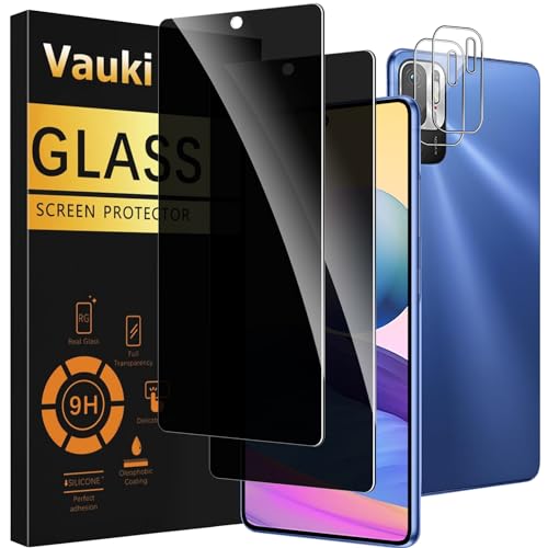 Vauki 2 Stück Sichtschutz Schutzfolie für Xiaomi Redmi Note 10 5G/Poco M3 Pro mit 2 Kamera Schutzglas,9H Härte Privacy Displayschutzfolie,Privatsphäre Anti-Spy Bläschenfrei Kratzfest Blickschutzfolie von Vauki