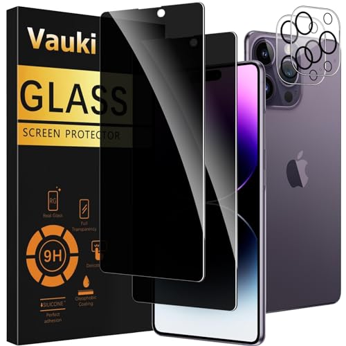 Vauki 2 Stück Sichtschutz Schutzfolie für iPhone 13 Pro Max mit 2 Kamera Schutzglas,9H Härte Privacy Displayschutzfolie,Privatsphäre Anti-Spy Bläschenfrei Kratzfest Blickschutzfolie von Vauki