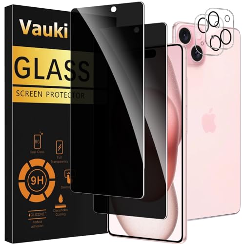 Vauki 2 Stück Sichtschutz Schutzfolie für iPhone 15 mit 2 Kamera Schutzglas,9H Härte Privacy Displayschutzfolie,Privatsphäre Anti-Spy Bläschenfrei Kratzfest Blickschutzfolie für iPhone 15 Vauki 2 Stück Sichtschutz Schutzfolie für iPhone 15 mit 2 Kamera Schutzglas,9H Härte Privacy Displayschutzfolie,Privatsphäre Anti-Spy Bläschenfrei Kratzfest Blickschutzfolie für iPhone 15 von Vauki