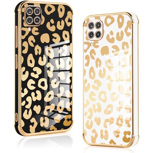 Vauki 2 Stück für Samsung Galaxy A12/M12/A12 Nacho Hülle, Silikon Handyhülle TPU Leopardenmuster Schutzhülle Kameraschutz Stoßfest Bumper Case Jungen und Mädchen Cover für Samsung A12,Black and White von Vauki