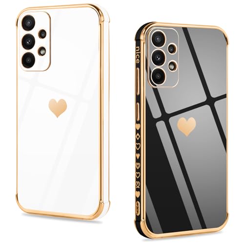 Vauki 2 Stück für Samsung Galaxy A13 4G Hülle, Silikon Handyhülle TPU Herz Motiv Schutzhülle Kameraschutz Stoßfest Bumper Liebe Case - Jungen und Mädchen Love Cover für Samsung A13 4G,Black and White von Vauki