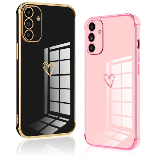 Vauki 2 Stück für Samsung Galaxy A13 5G Hülle, Silikon Handyhülle Herz Motiv Schutzhülle Kameraschutz Stoßfest Bumper Case für Samsung A13 5G - Schwarz und Rosa von Vauki