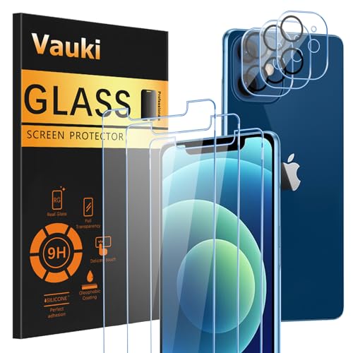 Vauki [3 Stück Schutzfolie für iPhone 12 Mini mit 3 Kamera Schutzglas,9H Härte Transparent HD Displayschutzfolie,Blasenfrei,Kratzfest,Schutzfolie für iPhone 12 Mini von Vauki