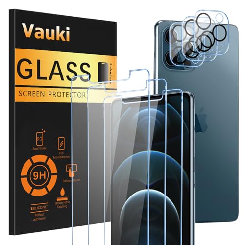 Vauki [3 Stück Schutzfolie für iPhone 12 Pro Max mit 3 Kamera Schutzglas,9H Härte Transparent HD Displayschutzfolie,Blasenfrei,Kratzfest,Schutzfolie für iPhone 12 Pro Max von Vauki