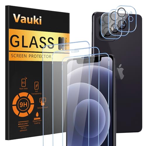 Vauki [3 Stück Schutzfolie für iPhone 12 mit 3 Kamera Schutzglas,9H Härte Transparent HD Displayschutzfolie,Blasenfrei,Kratzfest,Schutzfolie für iPhone 12 von Vauki
