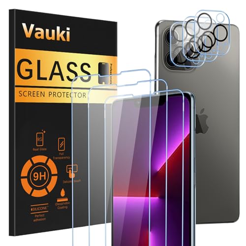 Vauki [3 Stück Schutzfolie für iPhone 13 Pro mit 3 Kamera Schutzglas,9H Härte Transparent HD Displayschutzfolie,Blasenfrei,Kratzfest,Schutzfolie für iPhone 13 Pro von Vauki
