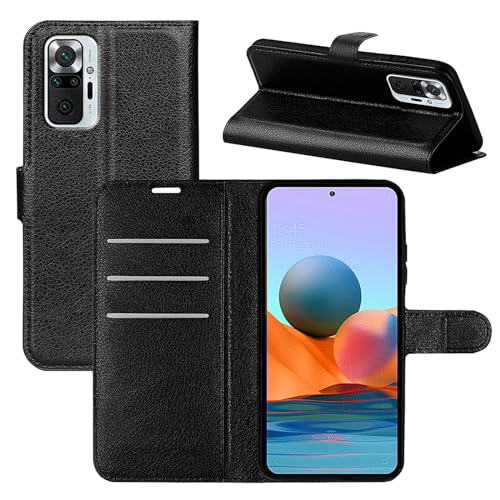 Vauki Handyhülle für Xiaomi Redmi Note 10 Pro 4G Hülle Premium Lederhülle PU Schutzhülle, Magnet Kartenfach Standfunktion | Wallet Klappbar Flip Case | RFID Anti-Diebstahl Klapphülle Schutz (Schwarz) von Vauki