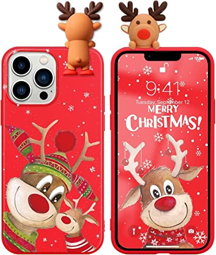 Vauki Handyhülle für iPhone 14 Pro Max Hülle Weihnachten, Rot Silikon Geschenkideen für Frauen Weihnachten mit Christmas Motiv Muster Weihnachtshülle für iPhone 14 Pro Max, Reh-3D von Vauki
