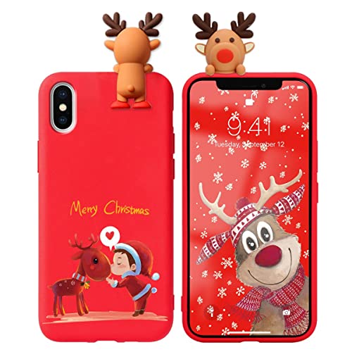 Vauki Handyhülle für iPhone X/XS Hülle Weihnachten, Rot Silikon Geschenkideen für Frauen Weihnachten mit Christmas Motiv Muster Weihnachtshülle für iPhone XS, REH-Girl von Vauki