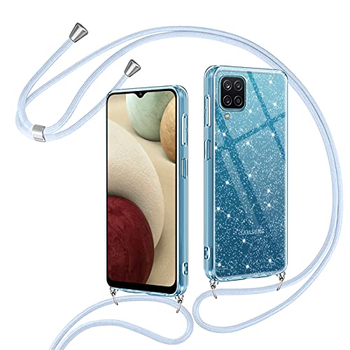 Vauki Handykette Hülle Glitzer für Samsung Galaxy A12/M12/A12 Nacho mit Band,Silikon Transparent Handyhülle mit Kordel Kette zum Umhängen,Glitter Stoßfest Schutzhülle Case für Samsung A12 6.5",Violett von Vauki