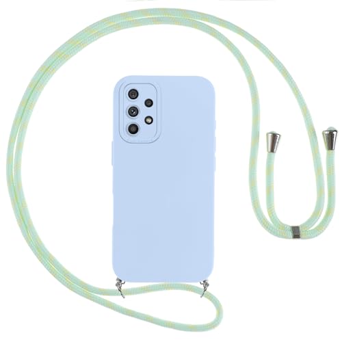 Vauki Handykette Hülle für Samsung Galaxy A32 4G mit Band, HandyHülle mit Kordel, Weich Silikon TPU Stoßfest Bumper mit Kette zum Umhängen für Samsung A32 4G, Lanyard - Blau von Vauki