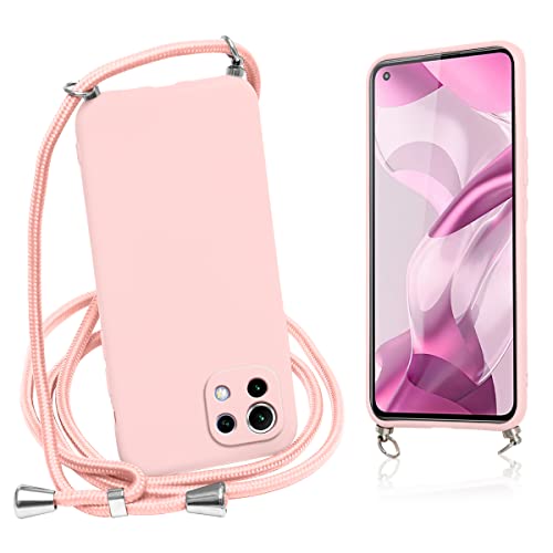 Vauki Handykette Hülle für Xiaomi 11 Lite 5G NE/Mi 11 Lite 4G/5G Rosa Handyhülle mit Band/Kordel Necklace Weich Silikon TPU Stoßfest Schutzhülle zum Umhängen Handykordel Schnur Case für Xiaomi 11 Lite von Vauki