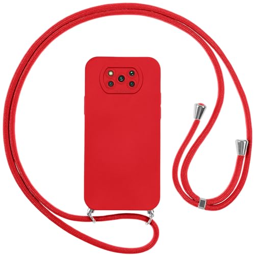 Vauki Handykette Hülle für Xiaomi Poco X3 NFC/X3/X3 Pro mit Band, HandyHülle mit Kordel, Weich Silikon TPU Stoßfest Bumper mit Kette zum Umhängen für Xiaomi Poco X3 NFC/X3 Pro, Lanyard - Rot von Vauki