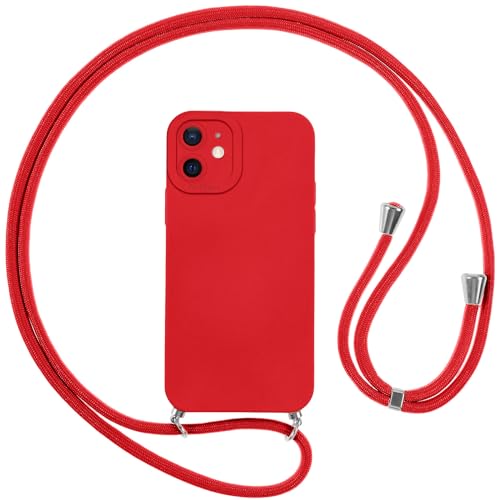 Vauki Handykette Hülle für iPhone 12 mit Band, HandyHülle mit Kordel, Weich Silikon TPU Stoßfest Bumper mit Kette zum Umhängen für iPhone 12, Lanyard - Rot von Vauki