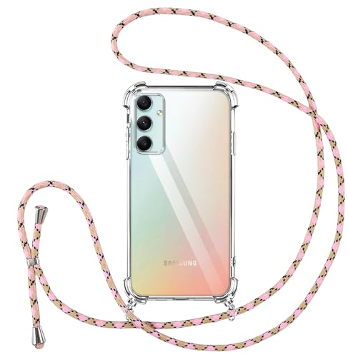 Vauki Handykette für Samsung Galaxy A34 5G Hülle mit Band, Durchsichtig Transparent Silikon Handyhülle mit Kette, Stoßfeste Schutzhülle zum Umhängen Kordel für Samsung A34 5G, Rose 01 von Vauki