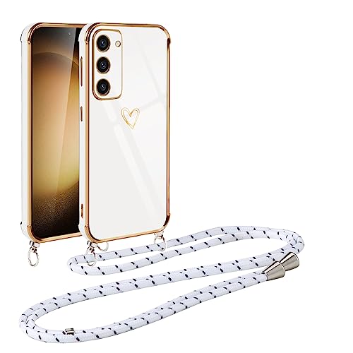 Vauki Handykette für Samsung Galaxy S23+ Hülle mit Band, Handyhülle mit Kette, Herz Motiv, Ultra Dünn Stoßfeste Aesthetic Case mit Kordel zum Umhängen für Samsung S23+ 6.6 Zoll, Weiß von Vauki