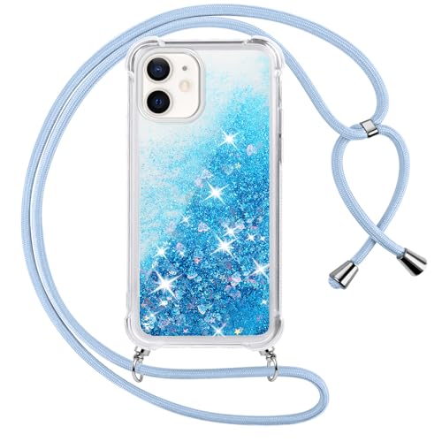Vauki Handykette für iPhone 11 Hülle mit Band, Silikon Durchsichtig Transparent Flüssig Glitzer mit Kette Kordel Treibsand Necklace TPU Schutzhülle Case für iPhone 11, Blau von Vauki