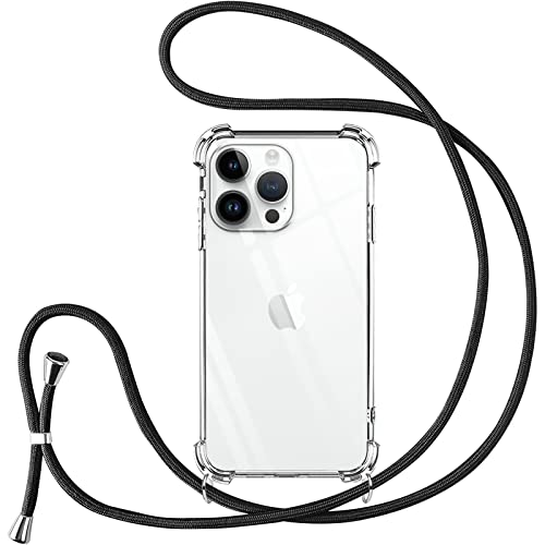 Vauki Handykette für iPhone 14 pro max Hülle mit Band Handyhülle Silikon Transparent zum Umhängen Stoßfest mit Kordel Necklace Schnur TPU Bumper Case für iPhone 14 pro max von Vauki