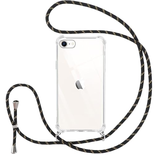 Vauki Handykette für iPhone 8/iPhone SE 2020/iPhone 7/SE 2022 Hülle mit Band, Durchsichtig Transparent Silikon Handyhülle mit Kette, Stoßfeste Schutzhülle zum Umhängen Kordel für iPhone 8, Schwarz 01 von Vauki