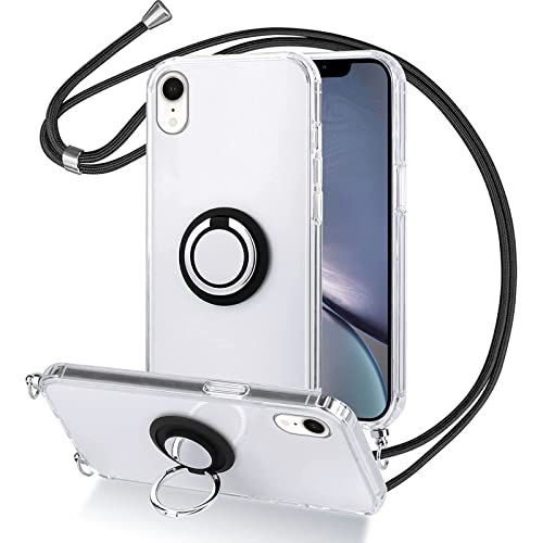 Vauki Handykette für iPhone XR,Hülle mit Band Transparent Silikon mit 360 Grad Ring Ständer Handyhülle TPU+PC Stoßfest mit Kordel Anti-Drop Schutzhülle Case für iPhone XR von Vauki