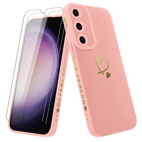 Vauki Hülle für Samsung Galaxy S23 5G mit 2 Schutzfolie Handyhülle Mädchen mit Herz Motiv Muster Weiches Dünne Silikon TPU Stoßfest Kratzfeste Case Kompatibel mit Samsung Galaxy S23 5G, Rosa von Vauki