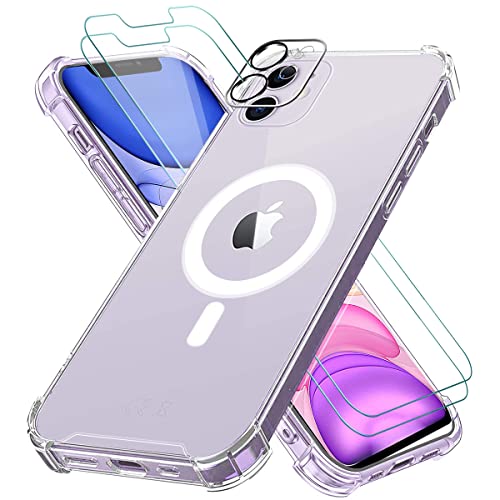 Vauki Hülle für iPhone 11 Kompatibel mit MagSafe mit 2 Displayschutz Schutzfolie & 1 Kamera Schutzfolie, Transparente Weiche TPU Silikon Handyhülle mit Magnetisch Schutzhülle HD Klar Case Cover 6,1" von Vauki