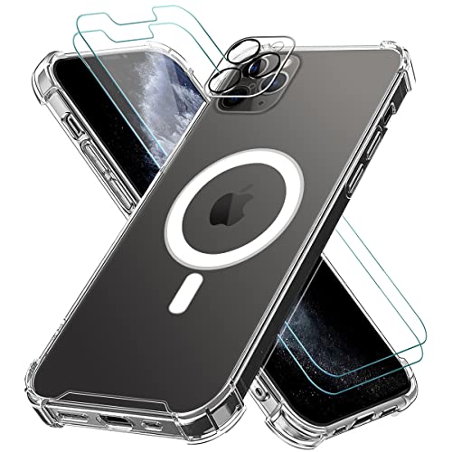 Vauki Hülle für iPhone 11 Pro Kompatibel mit MagSafe mit 2 Displayschutz Schutzfolie & 1 Kamera Schutzfolie, Transparente Weiche TPU Silikon Handyhülle mit Magnetisch Schutzhülle HD Case Cover 5,8" von Vauki