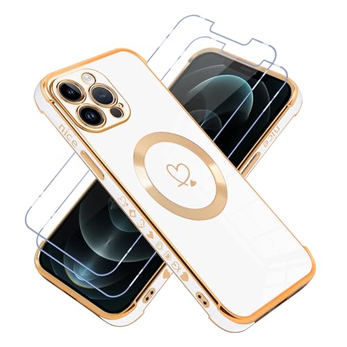 Vauki Hülle für iPhone 12 Pro Max Kompatibel mit MagSafe mit 2 Schutzfolie Handyhülle mit Herz Motiv Muster Weiche TPU Silikon Mädchen Case Magnetisch Schutzhülle Cover für iPhone 12 Pro Max 6.7",weiß Vauki Hülle für iPhone 12 Pro Max Kompatibel mit MagSafe mit 2 Schutzfolie Handyhülle mit Herz Motiv Muster Weiche TPU Silikon Mädchen Case Magnetisch Schutzhülle Cover für iPhone 12 Pro Max 6.7",weiß von Vauki