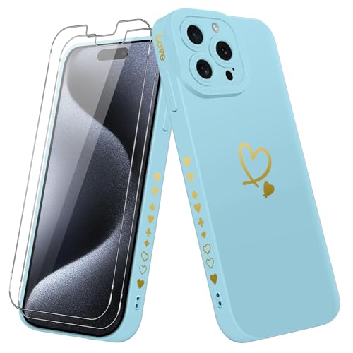 Vauki Hülle für iPhone 15 Pro mit 2 Stück Schutzfolie Handyhülle Mädchen mit Herz Motiv Muster Weiches Dünne Silikon TPU Stoßfest Kratzfeste Case Kompatibel mit iPhone 15Pro, Blau Vauki Hülle für iPhone 15 Pro mit 2 Stück Schutzfolie Handyhülle Mädchen mit Herz Motiv Muster Weiches Dünne Silikon TPU Stoßfest Kratzfeste Case Kompatibel mit iPhone 15Pro, Blau von Vauki