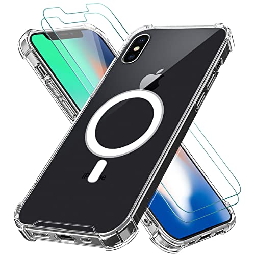 Vauki Hülle für iPhone X/XS Kompatibel mit MagSafe mit 2 Displayschutz Schutzfolie, Transparente Weiche TPU Silikon Handyhülle mit Magnetisch Kabellosem Laden Schutzhülle HD Case Cover für iPhone XS von Vauki